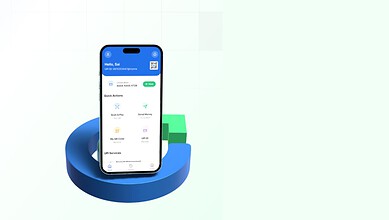 Mobile banking app interface displayed on smartphone screen, showcasing quick access features and account.