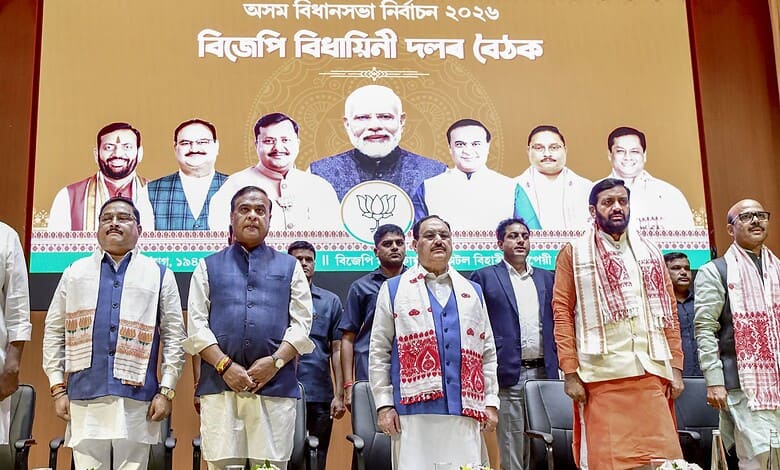 NDA leaders meet Assam Governor at Lok Bhavan to stake claim for forming the government, as part of polit.