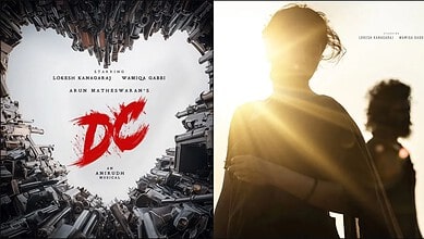 A detailed poster of the "DC" musical featuring Lokesh Kanakaraj, Wamiqa Gabbi, and Arun Mutheswaran, wit.