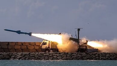 Iranian cruise missile launched from coastal defence system