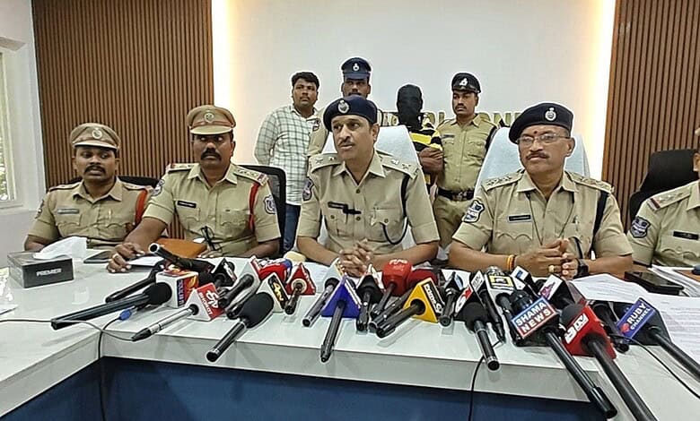 Hyderabad police officials address media after arresting suspect in murder case involving hiding a body u.