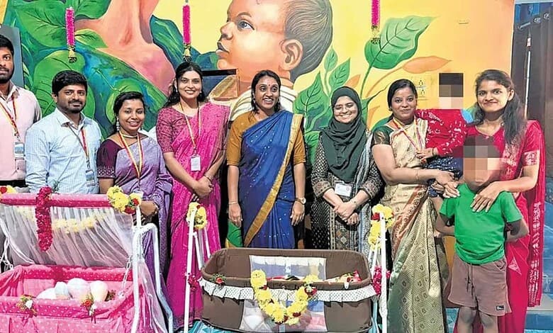 Children and staff at Karnataka's first childcare centre for inmates' children, celebrating a significant.