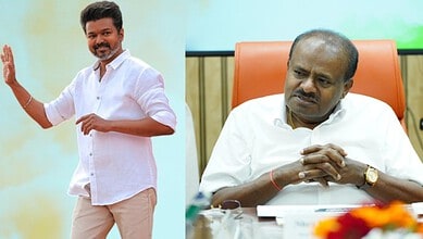 TVK Vijay (left) Union Minister HD Kumaraswamy (right)