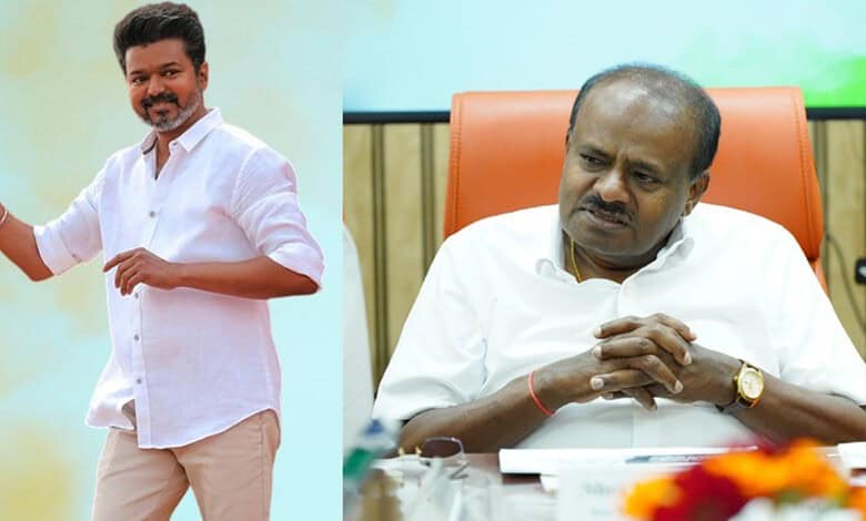 TVK Vijay (left) Union Minister HD Kumaraswamy (right)